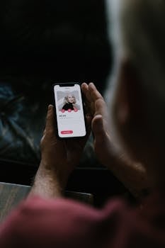 Person using a mobile dating app, highlighting smartphone technology and online connections.
